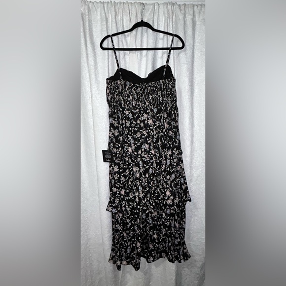 Lulus Cascading Crush Black Floral Print Tiered Bustier Midi Dress BNWT - Picture 13 of 13